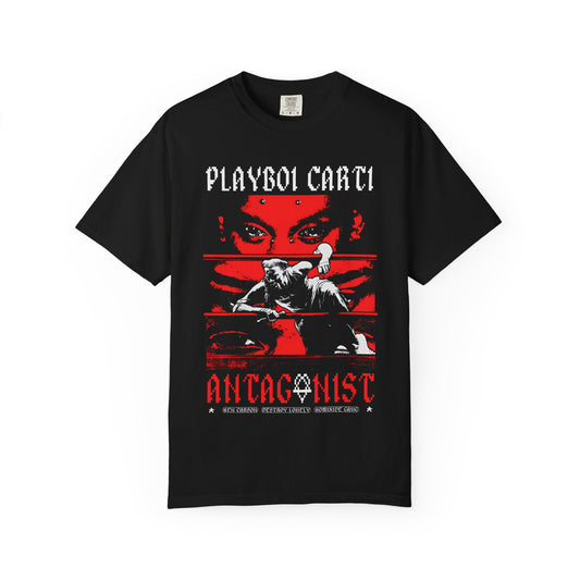 Unisex Black Graphic T-Shirt – Playboi Carti "Antagonist" Gothic Streetwear Tee